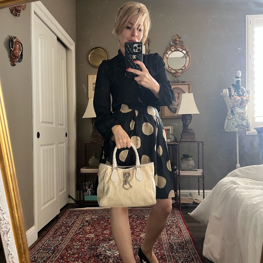 SOLDKate Spade 100 💯 Silk Blend Skirt size 6 black cream - Picture 4 of 10